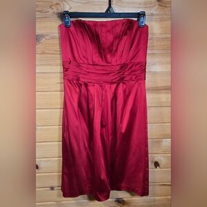 White House Black Market Red Satin Strapless Cocktail Party Dress Size 14 NWT